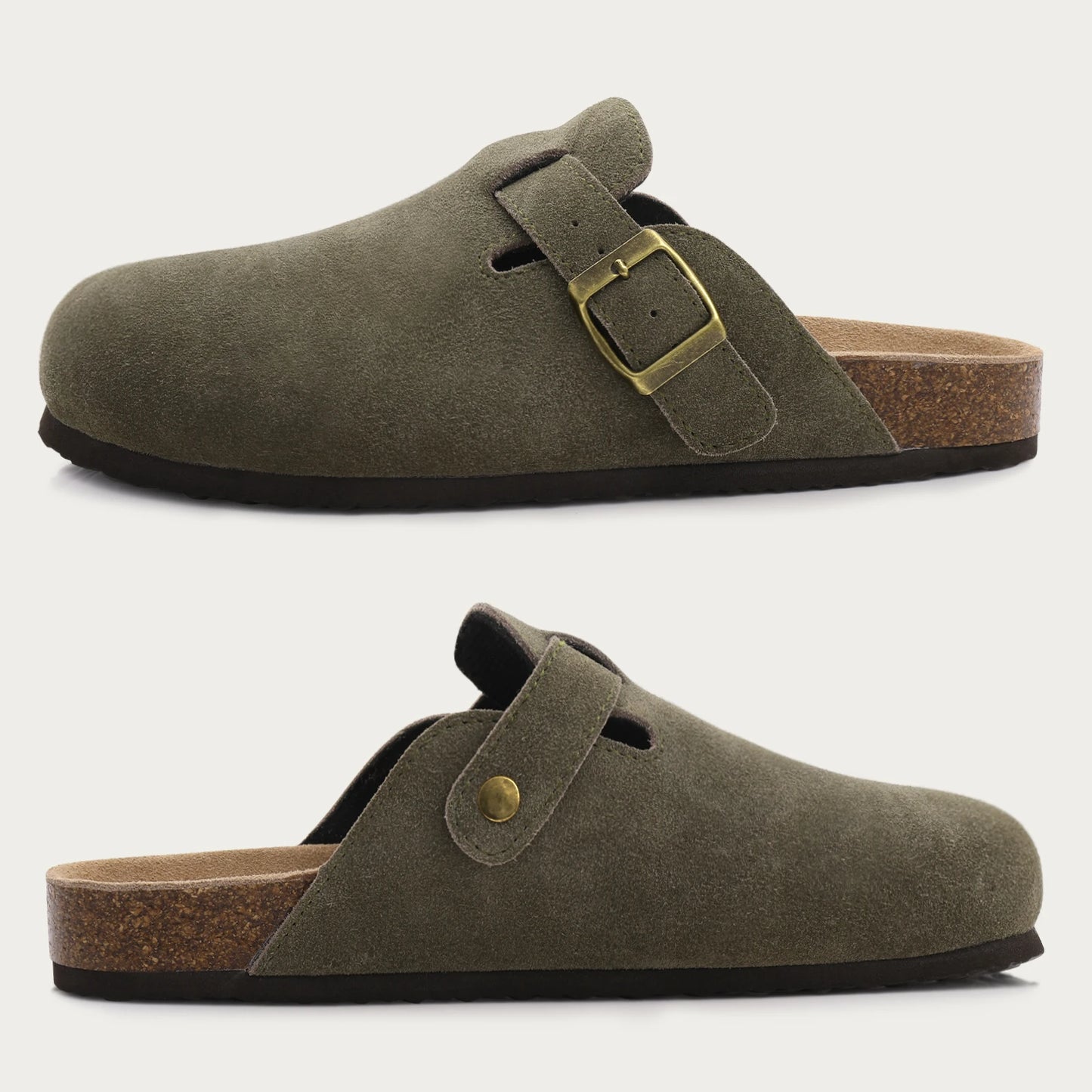 Evshine Men's Cow Suede Clogs with Arch Support Leather Mules Comfort Fashion Potato Shoe Women Cork Footbed Genuine Suede Clogs