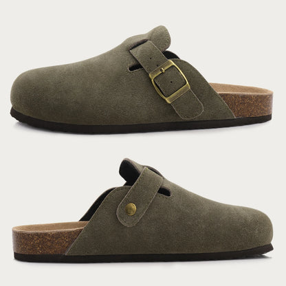 Evshine Men's Cow Suede Clogs with Arch Support Leather Mules Comfort Fashion Potato Shoe Women Cork Footbed Genuine Suede Clogs