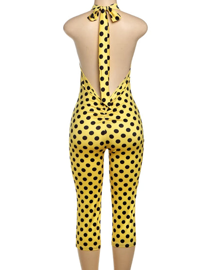 Kliou Colorful Print Playsuits Woman Bandage Halter Backless Skinny Peach Hip Female Midnight Club Party Sexy Fashion Rompers