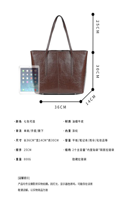 Luxury Women Leather Tote Bag Top Layer Cowhide Large Capacity Fashionable Handbag Brand Designer Shoulder Bag 2025 New Handbag