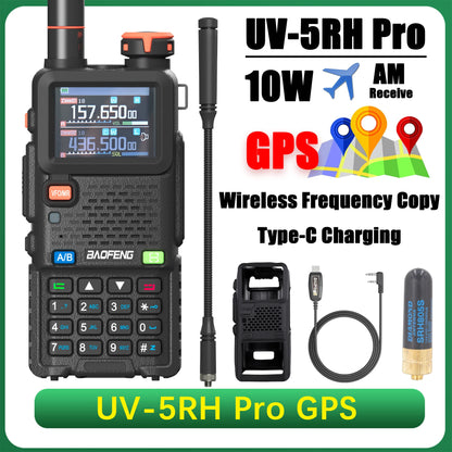 Baofeng UV-5RH Pro GPS Walkie Talkie 10W High Capacity Type-C Charger Falling Alarm NOAA Weather Channel 640CH Upgrade of UV-5RM
