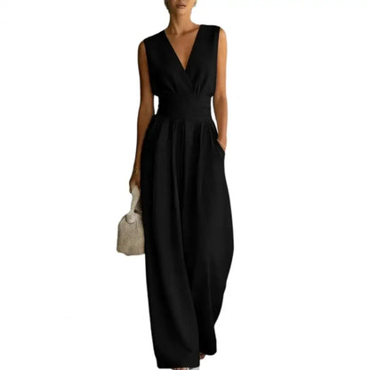 Women's Sleeveless Jumpsuits V Neck Straight Long Pants Rompers With Pockets Summer Casual One Piece Overalls 2026