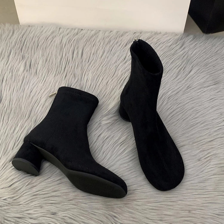 Suede Women Ankle Boots Elegant Chunky High Heels Shoes Fashion Retro Designer Shoes Woman Winter Boots 2025 Trend Mujer Zapatos