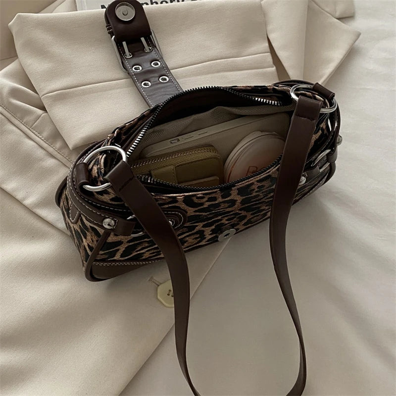 Fashion PU Shoulder Bags Leopard Print Retro Messenger Bag Large Capacity Underarm Bag Women Daily Use Handheld Bag