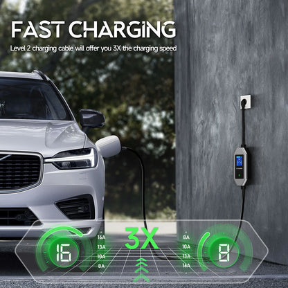 Portable EV Charger 7KW Fast Charging Cable Type2 IEC62196-2 32A with CEE Plug Type1 J1772 WiFi APP Bluetooth Remote Control