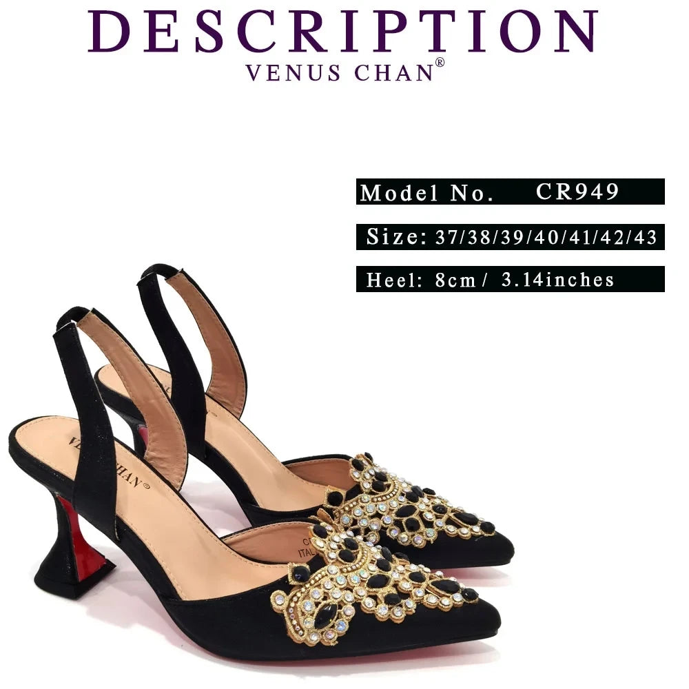 Exquisite 2024 Elegant Woman High Heels Peep Toe Shandals with Rhinestone Italian Design Shoes and Bags Set for Party