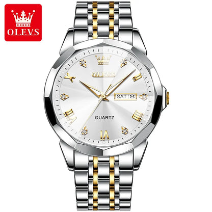 OLEVS Original Waterproof Men's Watches Diamond Mirror Quartz Watch for Man Luminous Stainless Steel Wristwatch Male Date Week