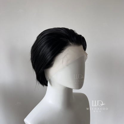 Black Lace Front Wig for Men Frontal Lace Heat Resistant Fiber with High Quality Synthetic Wig in 8inch Cosplay Use