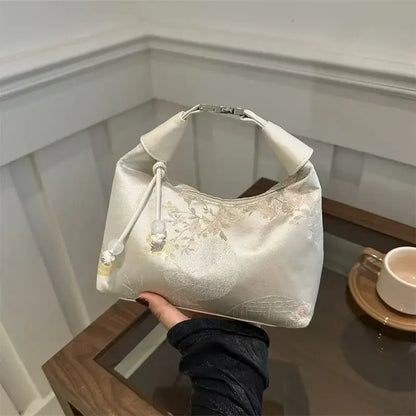 Fashion Luxury Women Embroidery Shoulder Bag Nylon Pearl Pendant Bucket Bag Versatile Handbag Retro Women Crossbody Bags сумка