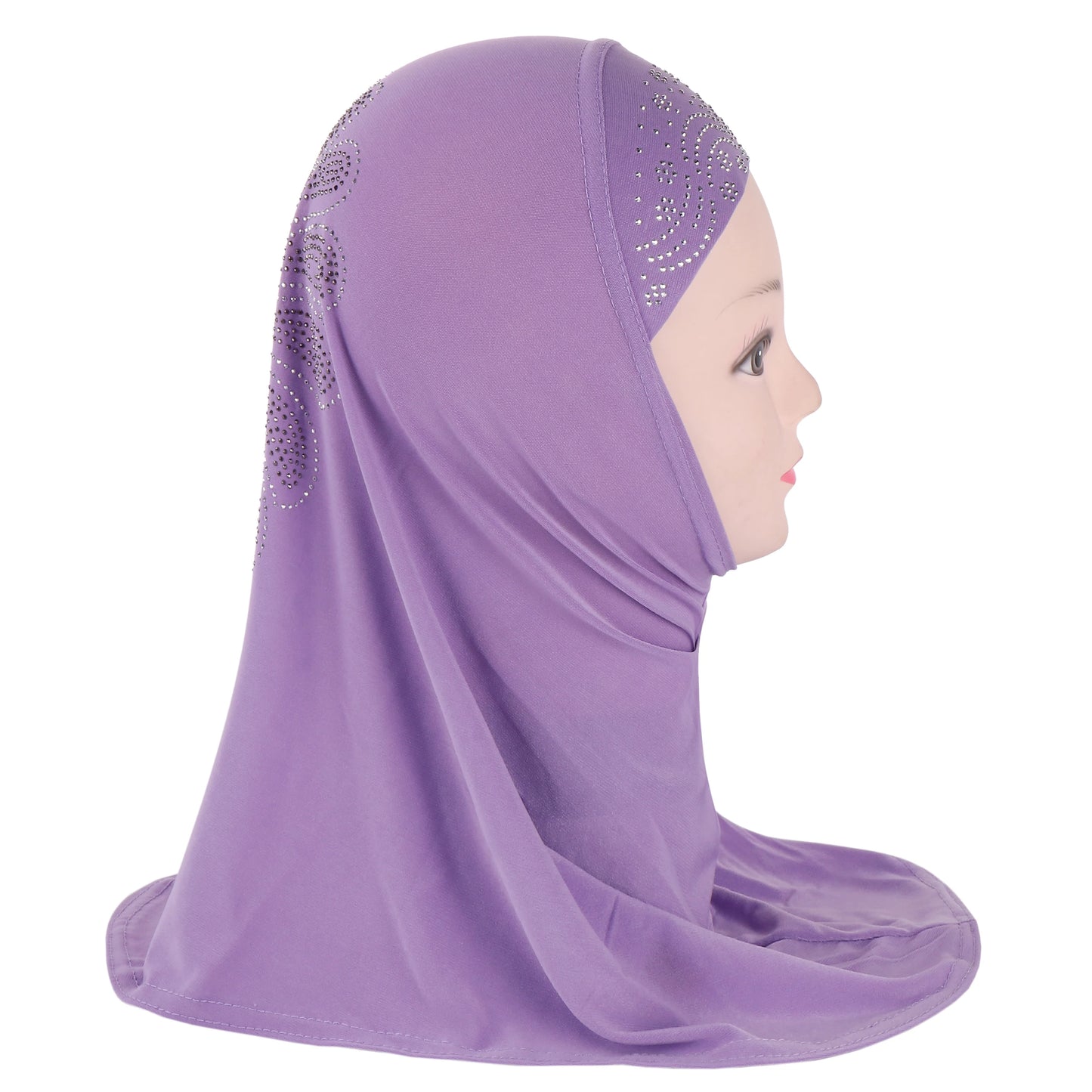 H360 Cute Simple Small Girl Hijab with Rhinestones Cute Scarf Hats Baby Caps Can Fit 2-6 years old girls