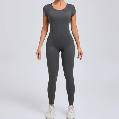 2025 Yoga Jumpsuit Fitness Sports Overalls Gym Clothing Set Wear Pilates Workout Clothes Women Short Sleeves Outfit Activewear
