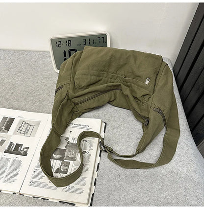 100% Cotton Shoulder Bags Women Large Capacity Canvas Tooling Packages Korea Style Cloth Crossbody Bags Solid Messenger Bags