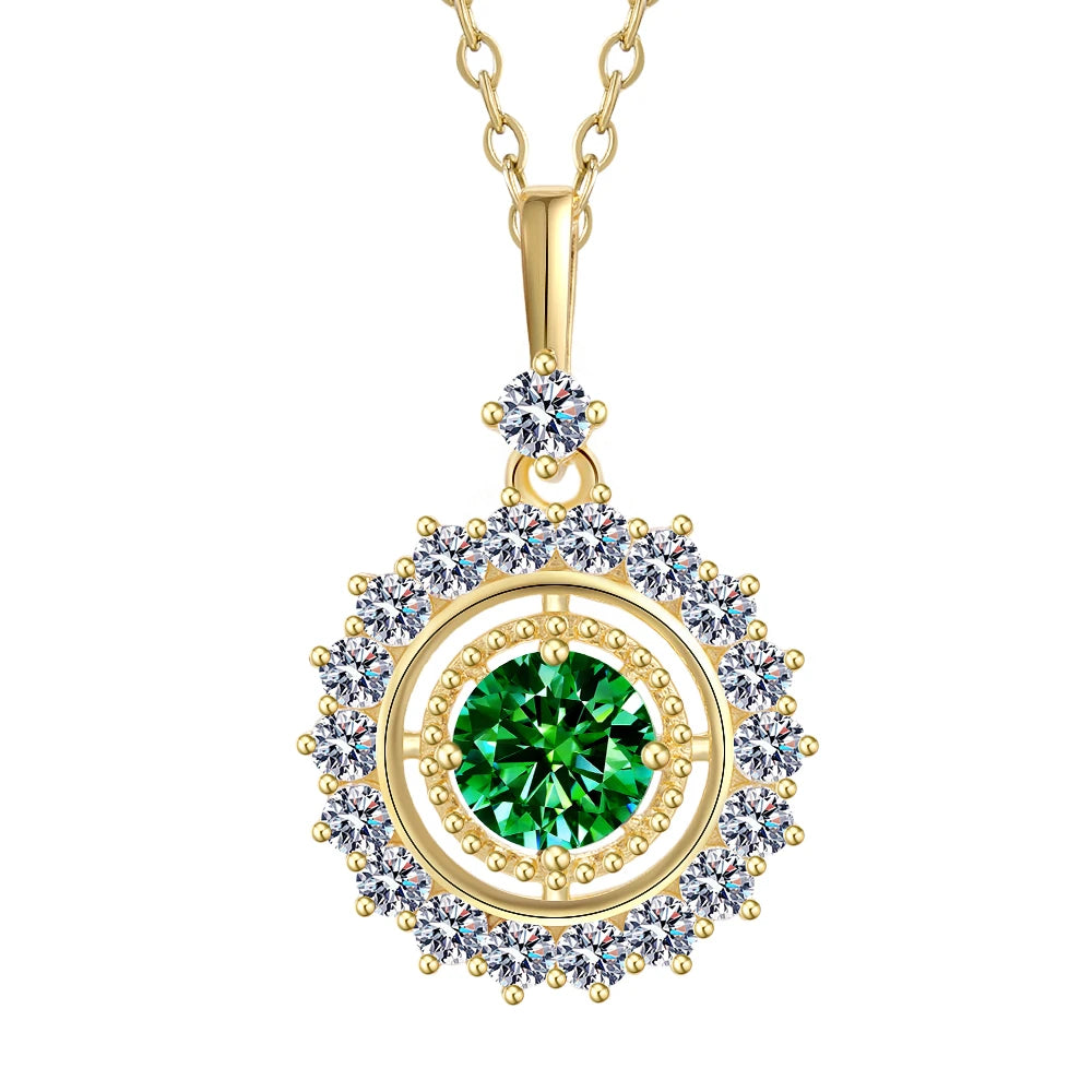 1ct Green Moissanite Necklace Gold Plated S925 Silver with Certificate Passed Diamond Test Necklace Women Jewelry Gift