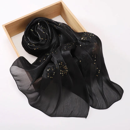 Elegant Embroidery Glitter Shimmer Hijab Shawl Pleated Glitter Chiffon Shawl Lightweight Crinkle Flowy Plain Hijab Scarves