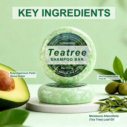 Natural Tea Tree Shampoo Bar Oil Control Anti Dandruff Refreshing Scalp Cleansing Solid Shampoo Soap for Oily Flaky Hair