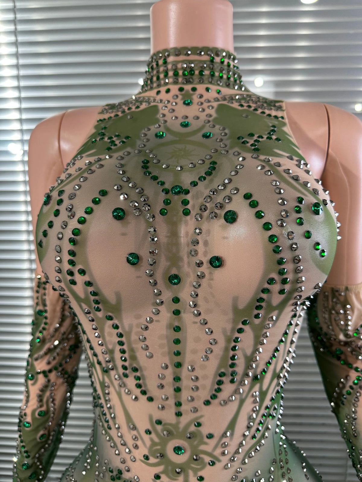 Chic Sheer Mesh Full Body Jumpsuit Women Sexy Rhinestone Embellished High Neck Slim-fit Outfit Nightclub Evening Party Costume