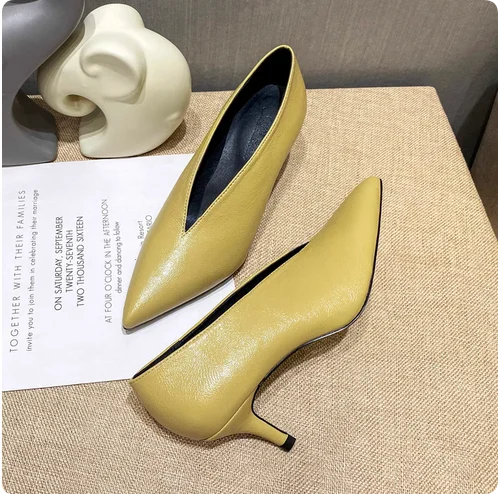 Sandals Luxury Brand Sexy Dress Shoes Elegant Chunky High Heeeled Pumps Sexy Pointed Toe Evening Shoes Women Shoes V Cut Shoes