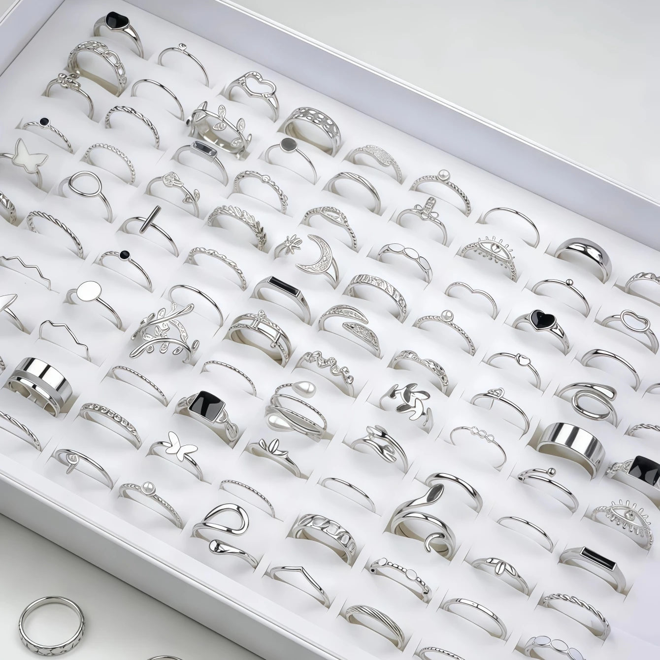 12/24/36/48/100Pieces Fashion Hollow Rings Set For Women Mix Style Trendy Butterfly Flowers Snake Daily Jewelry Party Gifts