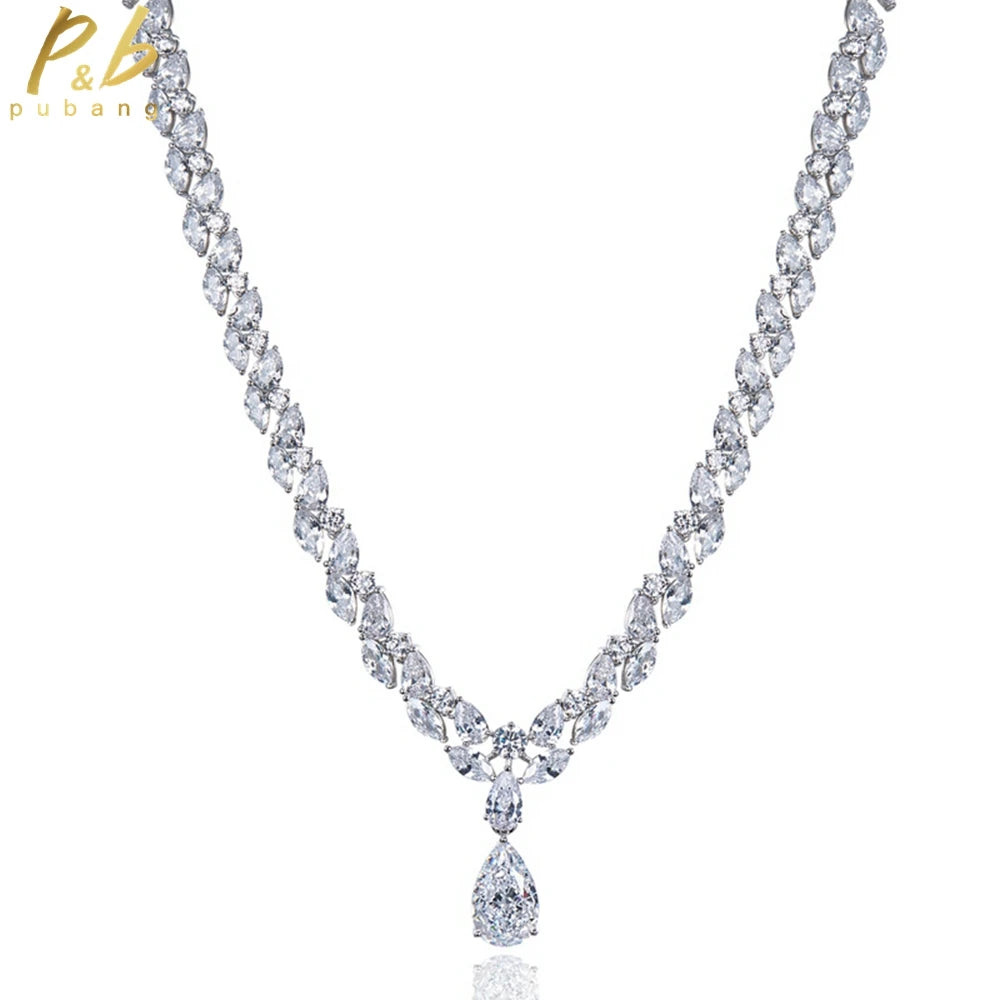 PuBang Fine Jewelry Solid 925 Sterling Silver Pear Created Moissanite Luxury Pendant Necklacefor Women Party Gifts Wholesale
