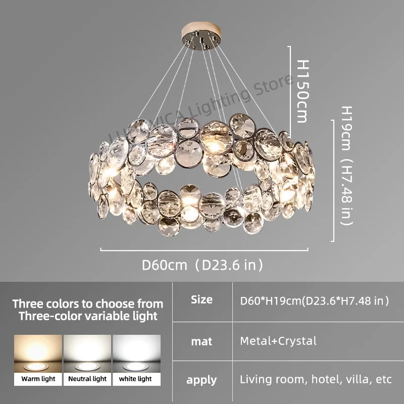 Modern Crystal Chandelier Luxury Villa Living Room Bedroom Dining Room Kitchen Modern LED Ceiling Hanging Lamp