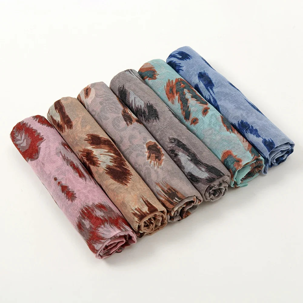 Muslim Women Cotton Viscose Scarf Ombre Floral Voile Beach Hijab Shawls and Wraps Female Foulard Echarpe Designer Long Scarves