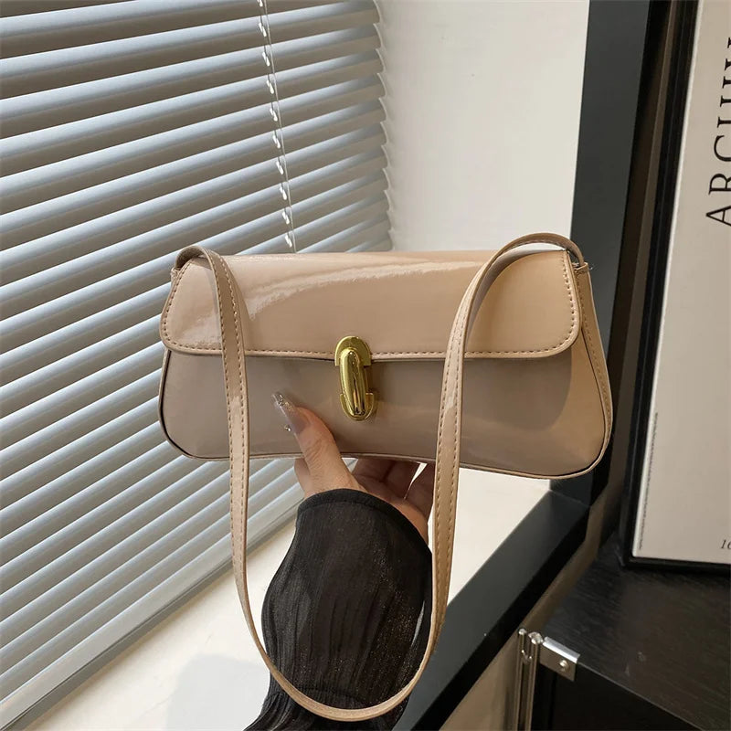 Fashion ladies shiny crossbody bag stylish elegant shoulder bag wine red small underarm bag versatile solid color clutch bag