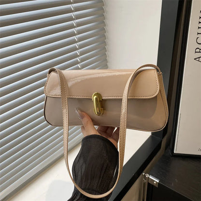 Fashion ladies shiny crossbody bag stylish elegant shoulder bag wine red small underarm bag versatile solid color clutch bag