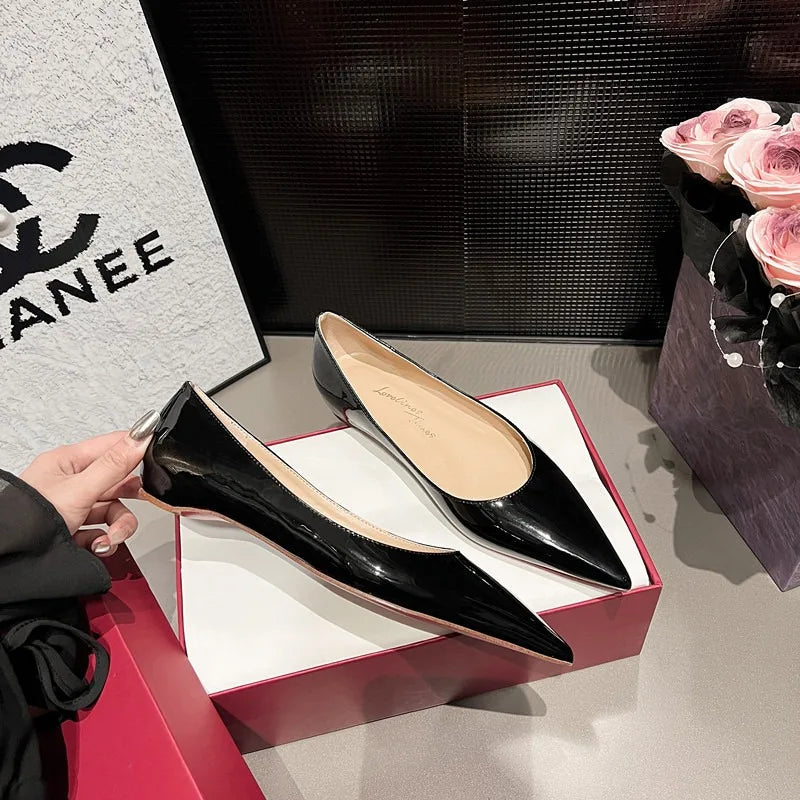 Ladies' inner height increase 3CM flat sole single shoe patent leather solid color versatile casual shallow mouth single shoe