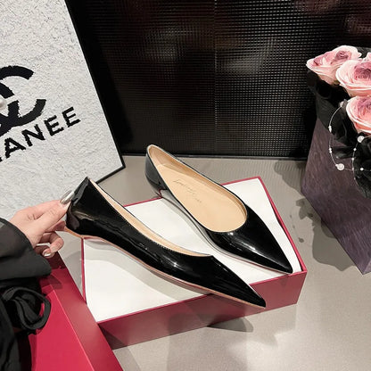 Ladies' inner height increase 3CM flat sole single shoe patent leather solid color versatile casual shallow mouth single shoe