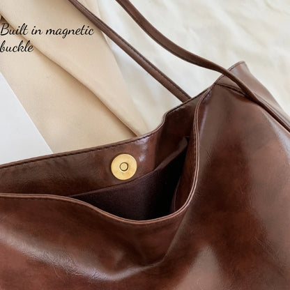 Personalized Name Embroidery Women's Large Tote Bag Brown Faux Leather Shoulder Handbag Vintage Soft Casual Bag for Work Travel