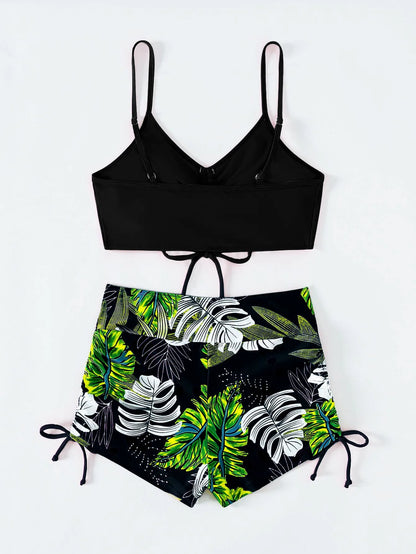 Drawstring Front Shorts Bikinis 2026 High Waist Swimsuit Women Swimwear Female Bathers Bathing Swimming Swim Suit Beachwear