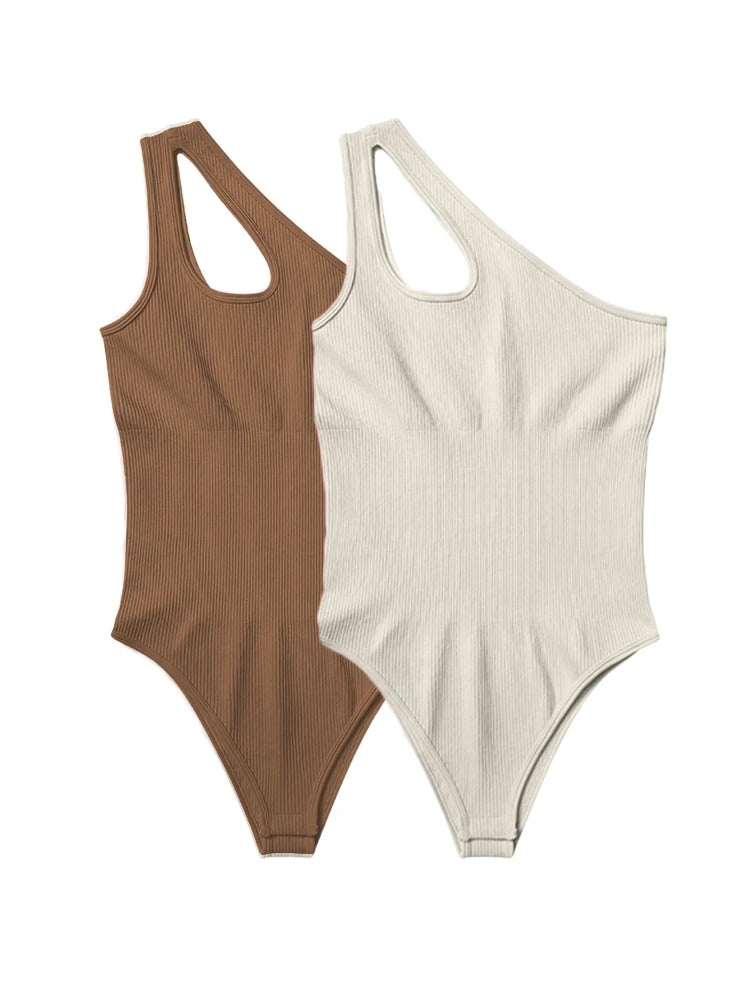 Women's Yoga Bodysuit Solid Color Sleeveless Sexy Fitness Workout Breathable One Shoulder Sport Yoga Tight Bodysuit