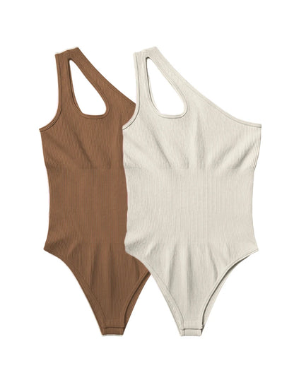 Women's Yoga Bodysuit Solid Color Sleeveless Sexy Fitness Workout Breathable One Shoulder Sport Yoga Tight Bodysuit