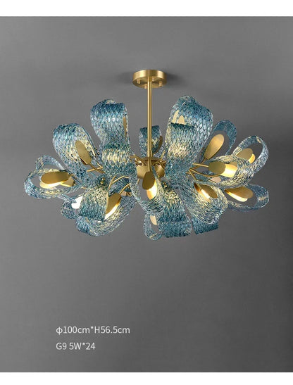 Modern Blue Glass Led Pendant Lamp Copper Designer Hanging Chandeliers for Living Room Bar Bedroom Suspension lustre Lights