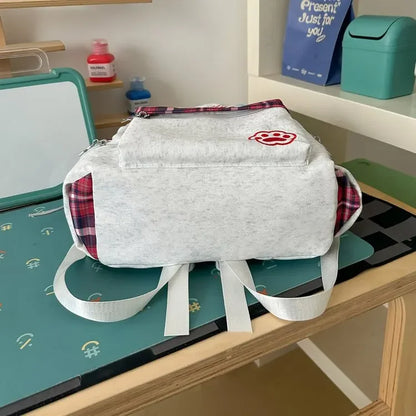 Preppy Style Blue Backpack for Girls, Plaid Spliced School Bag, Cute Nylon Daypack Star Pendant, Large Capacity Student Rucksack
