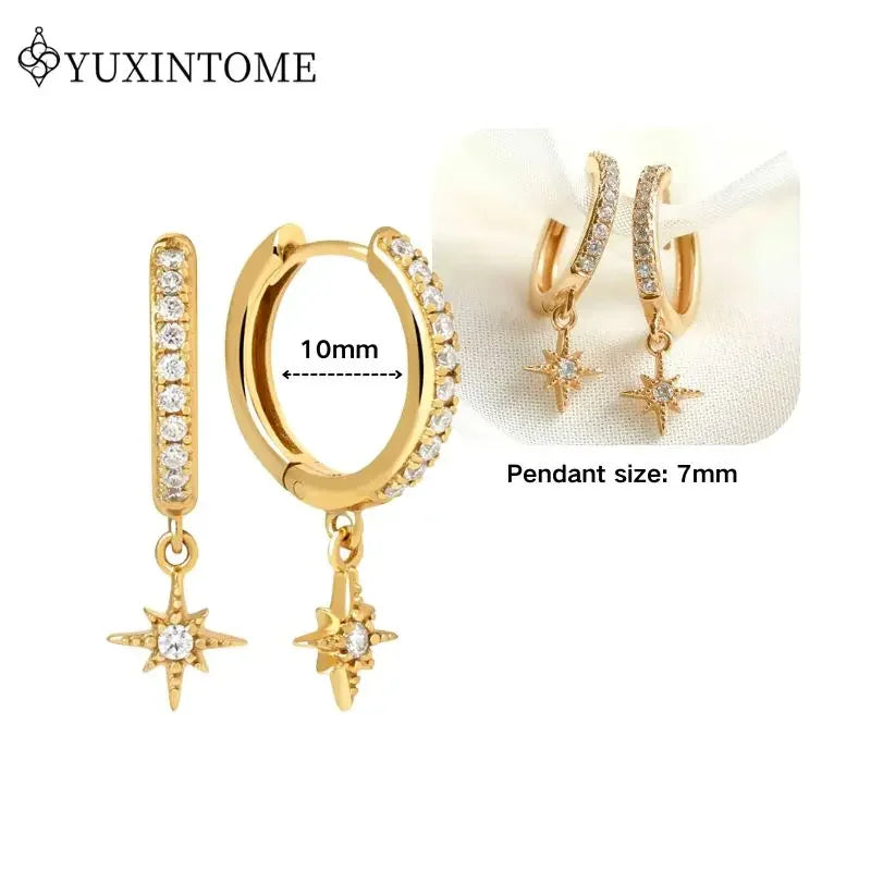 Women's 925 Sterling Silver Ear Needle Crystal Zircon Water Droplets Stud Hoop Gold Huggie Earrings Premium Luxury Party Jewelry