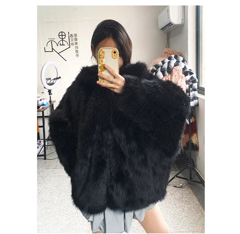 Nerazzurri Autumn Winter Oversized White Black Warm Shaggy Hairy Faux Fur Coat Women with Hood Loose Casual Fluffy Jacket 2023