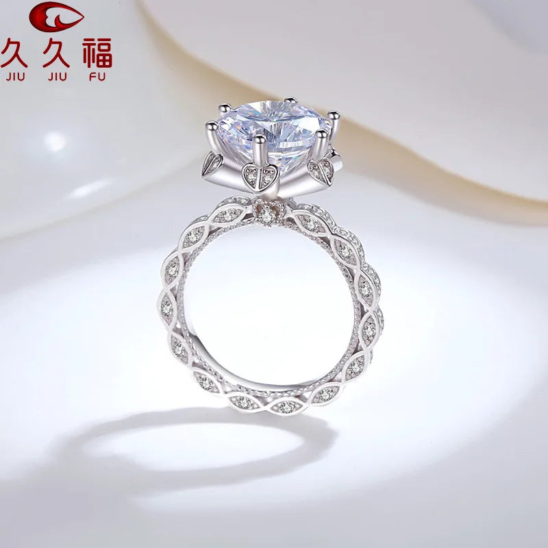 Soft Honey Snow Bud Ring for Women, PT950 Platinum with 5 Carat Moissanite, bring snug and skin-friendly wearing experience.