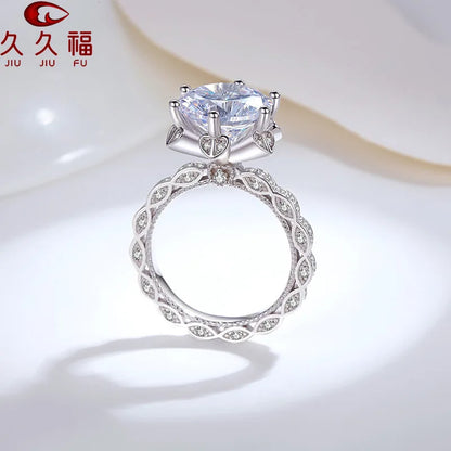 Soft Honey Snow Bud Ring for Women, PT950 Platinum with 5 Carat Moissanite, bring snug and skin-friendly wearing experience.