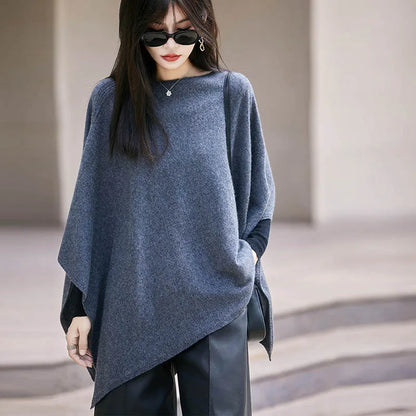 Autumn New 100% Merino Wool Shawl Pullover For Women Soft Solid Cashmere Knitwear Shawl Scarf Female Popular Sweater Grace Tops