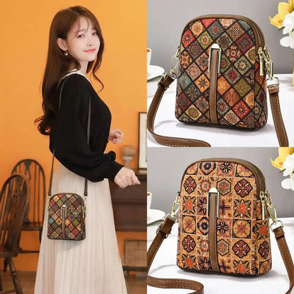 Women Fashion Bohemian Style Printed Phone Bag Ethnic Style PU Leather Single Shoulder Bag Luxury Versatile Handbag For Ladies