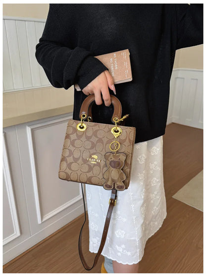 Luxury Women Bag 2026 New Vintage Classic Monogram Handbag Fashion Designer Ladies Tote Crossbody Bag with Bear Charm