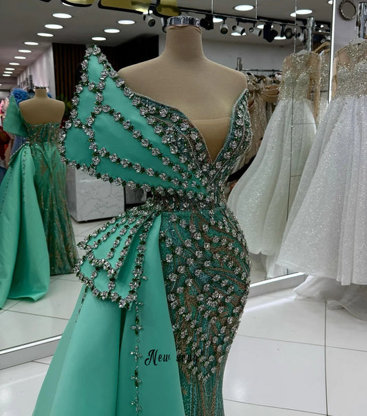 Teal Green Single Shoulder Prom Dresses Full Diamonds Mermaid Wedding Guest Gowns Bride Dresses Customized свадебное платье 2026