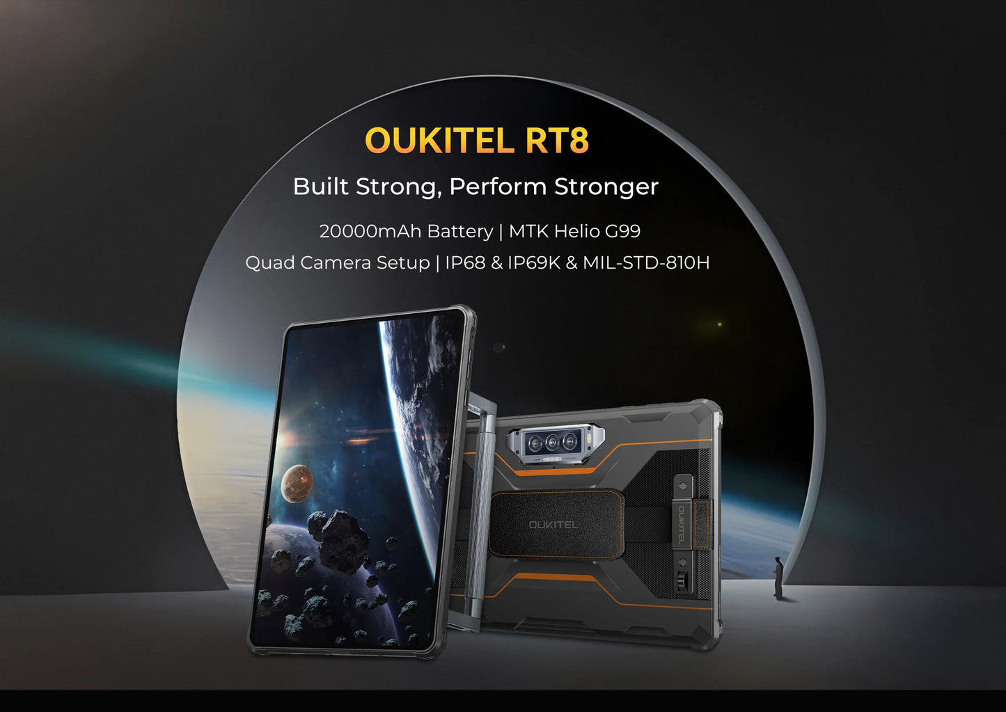 Oukitel RT8 Rugged Tablet 20000mAh 33W, 11" FHD+ Display 6GB+256GB Helio G99 48MP Camera, NFC Tablets PC with Stand, Android 15
