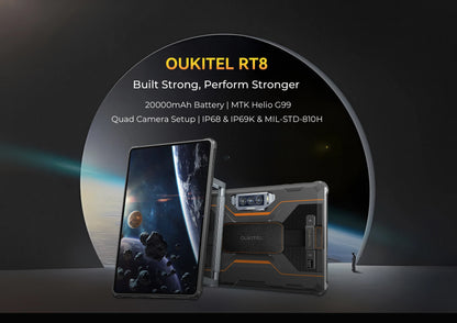 Oukitel RT8 Rugged Tablet 20000mAh 33W, 11" FHD+ Display 6GB+256GB Helio G99 48MP Camera, NFC Tablets PC with Stand, Android 15