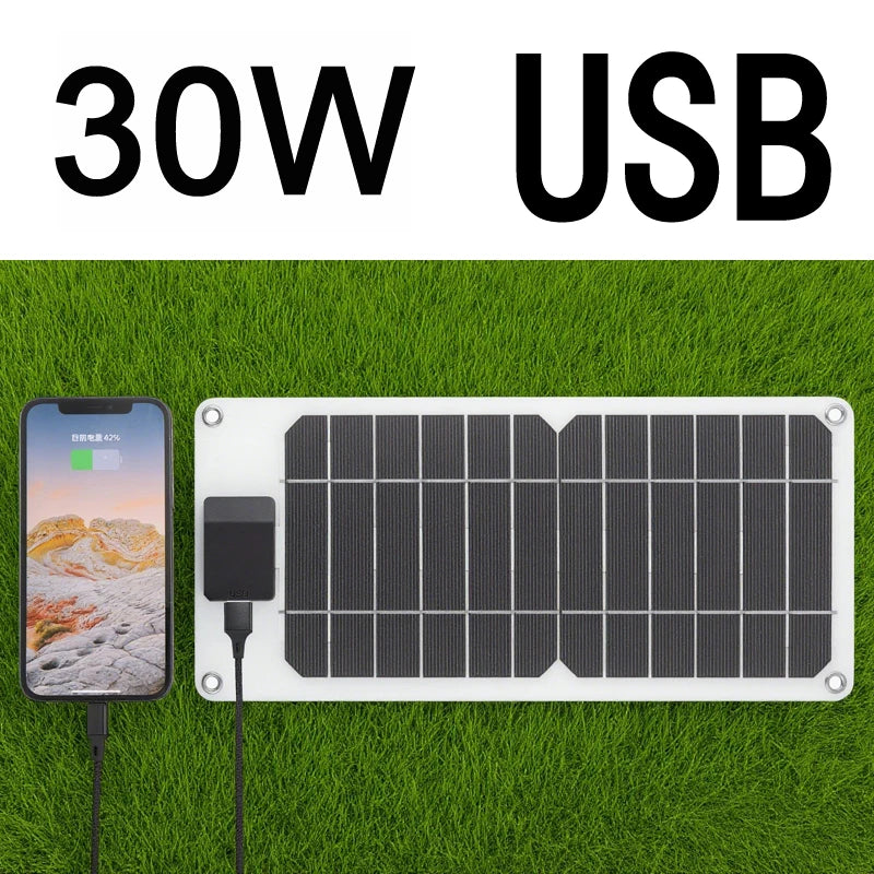 30W Portable Solar Panel USB Foldable Solar Charger Outdoor Battery Power Bank for Camping Hiking Travel Phone Charging 5V