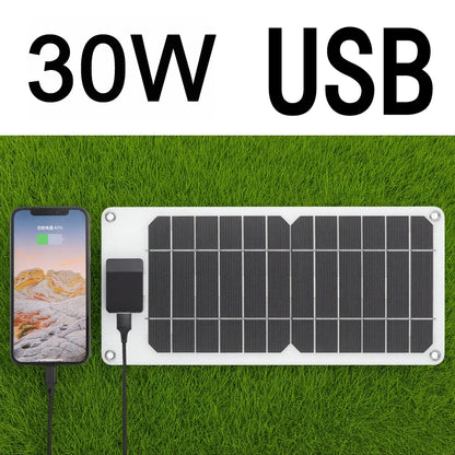 30W Portable Solar Panel USB Foldable Solar Charger Outdoor Battery Power Bank for Camping Hiking Travel Phone Charging 5V