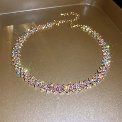 FYUAN Fashion Red Green Blue Colourful Rhinestone Choker Necklaces for Women Geometric Crystal Necklaces Party Weddings Jewelry