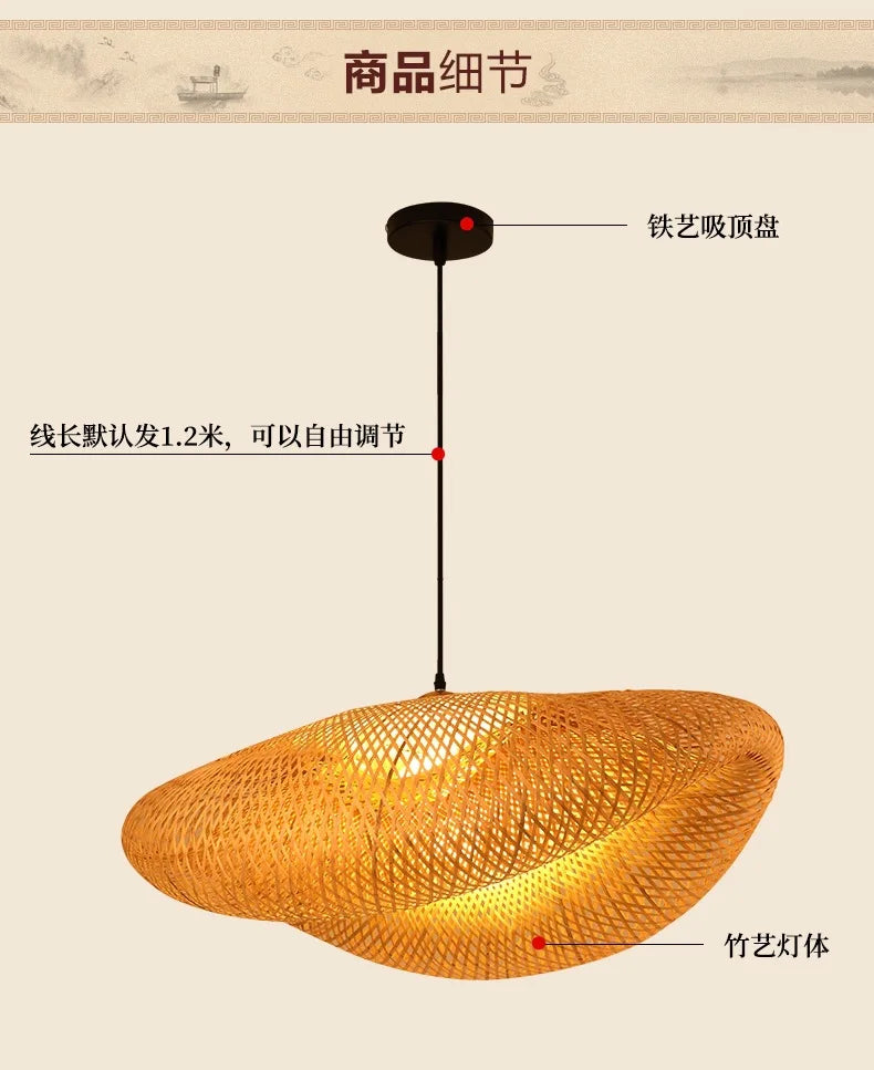 Newest Bamboo Pendant Lamp Ceiling Lights Rattan Wicker Lustre Hand Knit Braiding Suspended Home Dining Braided Indoor Decor Hot