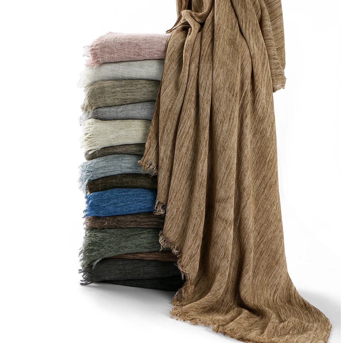 Fashion Crinkle Cotton Royan Hijab Scarf for Muslim Women Islamic Long Soft Shawls Wraps Short Tassel Bufanda Accessories